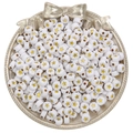 White acrylic round beads with golden star pattern for DIY jewelry making 4x7mm - Solid White with Gold Hearts and Stars