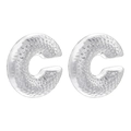 Macro detail of thick silver C-shape earrings featuring a hammered metal texture surface - VE1078 White Gold 1 Pair (Hammered C-Shape)