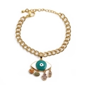 Verstellbares vergoldetes Evil-Eye-Armband mit Zirkon-Herz und Hamsa-Hand-Anhänger - Emaille-Auge mit Hamsa-Hand Herz Lippen Anhänger