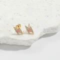 Gold lightning bolt stud earrings with pink enamel and sparkling white zircon stones - Lightning Stud Earrings / Pink Lightning