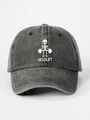 Detailed view of the dark grey washed cotton baseball cap with Deadlift skeleton print - Adjustable / Black