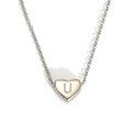 Polished silver stainless steel necklace featuring a heart pendant with engraved letter U - Letter U Heart Style (S143S-001-U)