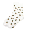 White cotton crew socks featuring vibrant yellow pineapple patterns and ribbed cuffs - White Pineapple