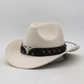Classic cream western cowboy hat with silver bull head buckle and vintage studs belt - Bull Head Belt Buckle Decor / Beige