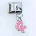 Italian charm bracelet link with pink enamel number 4 dangle in stainless steel - Number 4