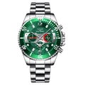 Men's quartz watch with green dial and silver stainless steel strap for business - Silver Green Steel Band