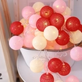 Cotton ball LED string lights in red, pink, and beige for warm home decoration - Battery Model: 5 Meters 50 Lights / Pink