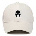 Off-white cotton baseball cap featuring a black Spartan helmet silhouette embroidery - Adjustable / Beige