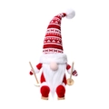 Gnomo di Natale con cappello rosso e bianco in maglia con sci e racchette - Slitta da Sci Rosso (Accessori in Legno) / Rosso/Bianco/Legno