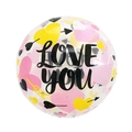 Transparent 18-inch heart balloon with LOVE YOU text and pink yellow patterns - 18 Inch Transparent Arrow Heart Round F3244