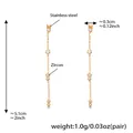 Detail showing gold stainless steel tassel earrings with zircon and dimensions - Gold Tassel Zirconia Style (F932)