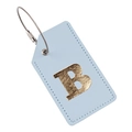 Light blue PU leather luggage tag with gold metal letter B and steel wire loop - Light Blue B