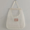 Hanging white mesh storage bag for ginger and garlic with a decorative leather patch - Large Single Layer (40*50cm) / Off White