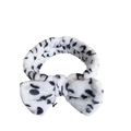 Plush coral fleece leopard print headband with white and black bow for skincare - White Leopard Print