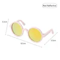 White round frame pet sunglasses with red reflective lenses and detailed dimensions - White Frame Red Reflective