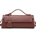 Brown ostrich texture crossbody baguette bag with gold hardware and top handle - Brown (Ostrich Pattern)
