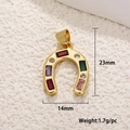 Gold-plated horseshoe charm with colorful gemstones, size 23x14mm and 1.7g weight - Bail Clasp Multi-Color Zirconia Horse Shoe