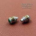 Ethnisches tibetisches Silber-Gebetsperle mit Goldwolkenmuster und Jade-Inlays - Stil 8 (12mmx19mm)