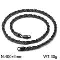 6mm black braided rope twist chain necklace made of durable stainless steel 400mm length - Black 400x6mm