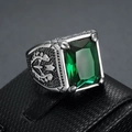 Anello punk retrò da uomo in acciaio inossidabile con gemma verde a taglio smeraldo - Numero 7 / Verde