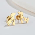 Minimalist golden dachshund dog stud earrings in polished stainless steel - Gold