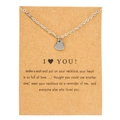 Close-up of silver heart pendant necklace on brown kraft card with I Love You message - Heart Gold Card (YH6166) / Silver