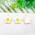 Three white flower enamel charms with golden metal edges and rings for DIY jewelry - White Enamel Flower 19x21mm