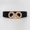Chic black elastic waist belt with an elegant twisted gold metal buckle for women - Black Gold