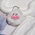 Funny white plush keychain with large eyes and pink lips on a soft wavy background - Bead Chain Style / White