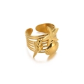 Bague ouverte dorée multicouche avec motifs étoile de mer et coquillage en acier - Ouvert Réglable / Style Étoile de Mer Coquillage Perroquet (JZ7147G) / Or