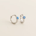Silberne Creolen mit blauen Opalsteinen und einzigartiger Bambusstruktur-Optik - 925er Silber / Platin (Blauer Opal)