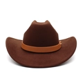 Close-up of brown wool felt cowboy hat with orange leather band and gold studs - M (56-58cm) / Brown