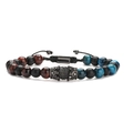 Men's crown bead bracelet with blue tiger eye and black stones on white background - Peacock Blue & Red Tiger Eye Crown Style / Peacock Blue Tiger Eye+Red Tiger Eye+Matte