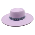 Detail of lavender wool felt hat featuring a vintage gold diamond pattern ribbon - M / Taro Purple