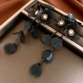 Elegant black woven flower drop earrings with crystal centers in a jewelry box - 42# Black Mesh Floral with Rhinestone (Steel Pin)