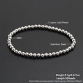 Polished silver stainless steel beaded elastic bracelet with 4mm beads and 9.1g weight - 4mm/50 Beads / Silver