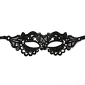 Detailed view of black hollow lace masquerade mask with intricate floral embroidery - Long Strip Flower