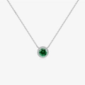 S925 Sterling silver necklace featuring a round green gemstone pendant with halo diamonds - Platinum - 533 (Green)