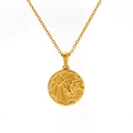 Golden stainless steel zodiac necklace featuring a vintage round embossed sun and moon pendant - Pisces