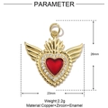 Macro shot of 26mm red heart pendant with gold wings and white cubic zirconia accents - Style VH613 (26x23mm/2.2g)