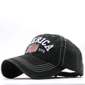 Berretto da baseball vintage in cotone lavato nero con ricamo America 1776 e bandiera USA - Stile Ricamo AMERICA (03) / Nero Carbone