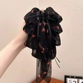 Romantic black chiffon hair claw clip with red rose pattern and large layered bow - Black Red Floral-Claw Clip