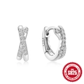 Orecchini a cerchio doppi in argento 925 con pavé di zirconi e design a croce - Oro Bianco-Zircone a Croce a Doppia Fila