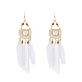 Bohemian style long feather earrings with gold frame and white beads for women - KC Gold/White Long Feather (3073)