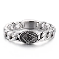 Silver 316L stainless steel Masonic Eye of Providence embossed punk curb chain bracelet - Steel Color (KB152907-KJX)