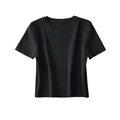 Detail shot of black slim-fit knit sweater showing the fine ribbed texture and crew neck - S / Black