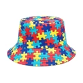 Omkeerbare vissershoed met kleurrijk bouwstenen puzzelpatroon voor zonbescherming - M(56-58cm) / Kleurrijke Puzzelprint (M1565)