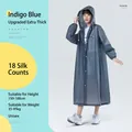 Reusable indigo blue EVA raincoat for adults, 18 silk thickness with adjustable drawstring hood - Indigo Blue (130g)