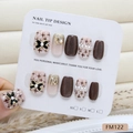 Handmade brown cat-eye press-on nails with champagne diamonds, pearls, and bows - XS / Champagne Diamond Bow Pearl Elegant Cat Eye Style (FM122)