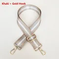 Adjustable khaki nylon bag strap with silver stripes and gold metal swivel hooks - Khaki + Gold Hook